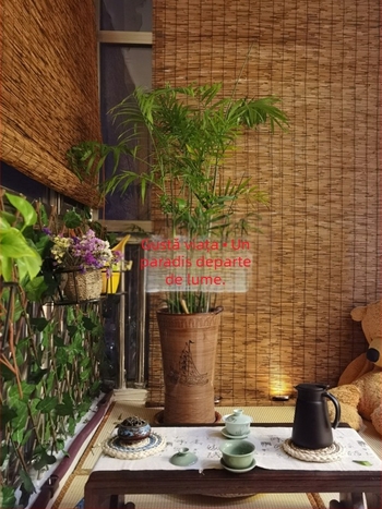 Cortină decorativă din nuiele și paie, cortină de bambus în stil Zen chinezesc, protecție solară în aer liber și separator de spațiu pentru camera de ceai și balcon