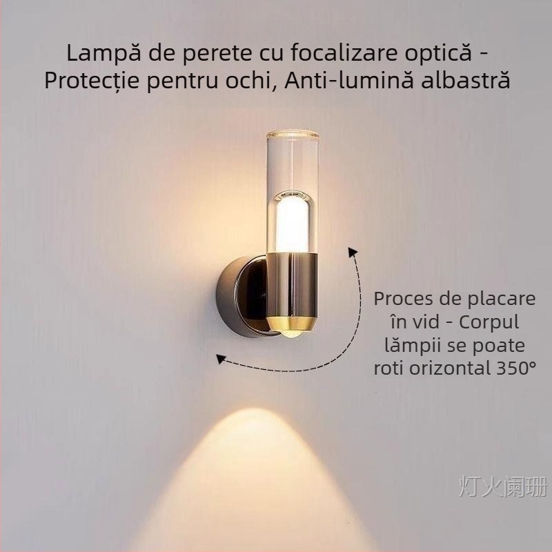 Lampa de perete pentru dormitor, stil nordic, design modern minimalist, senzație de lux, LED, corp din metal, abajur acrilic; veioză mică pentru bar și lampă de noptiere în dormitorul principal.