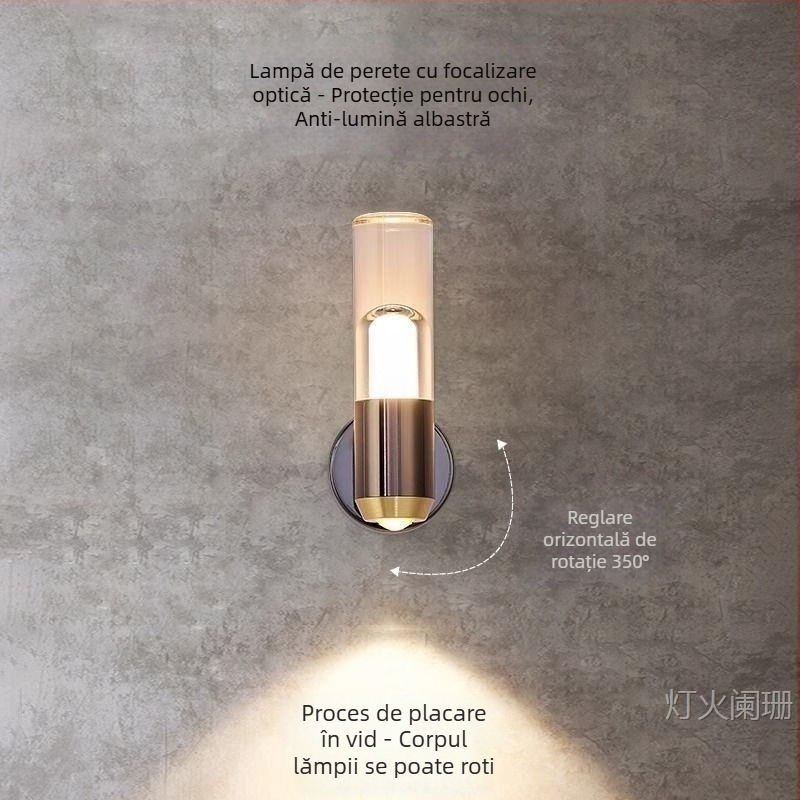 Lampa de perete pentru dormitor, stil nordic, design modern minimalist, senzație de lux, LED, corp din metal, abajur acrilic; veioză mică pentru bar și lampă de noptiere în dormitorul principal.