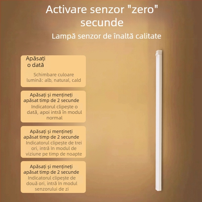 Lampă LED reîncărcabilă cu senzor de mișcare, bandă magnetică autoadezivă, iluminare de noapte pentru garderobă, dulap și hol