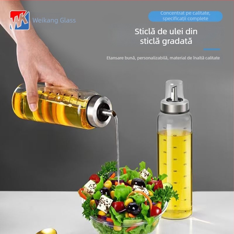 Sticlă de ulei din sticlă pentru bucătărie, fără picuri, etanșă, potrivită pentru sos de soia și oțet; mică sticlă de ulei de susan îngroșată.