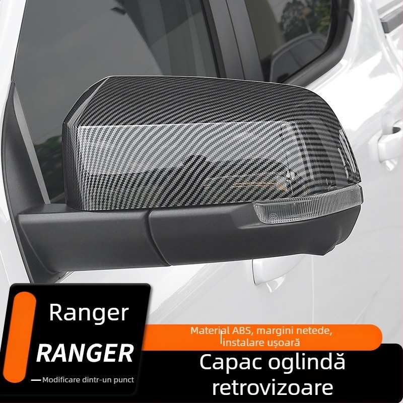 Capac oglindă retrovizoare Ford Ranger, fibră de carbon electroplacată, negru lucios, husă decorativă