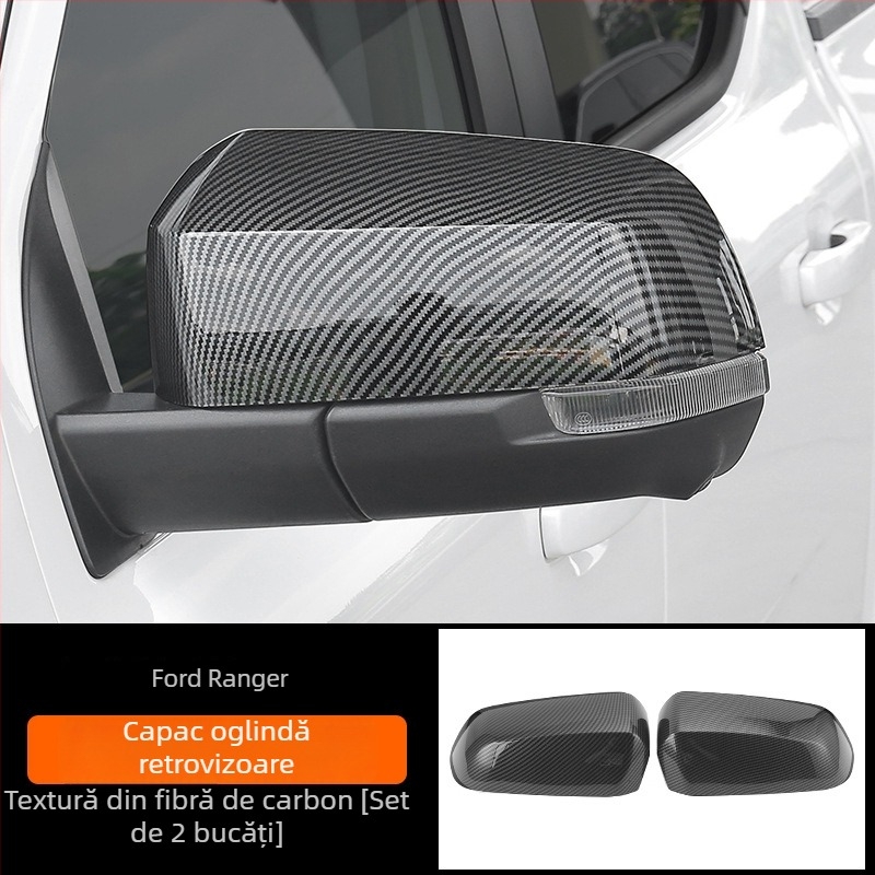 Capac oglindă retrovizoare Ford Ranger, fibră de carbon electroplacată, negru lucios, husă decorativă