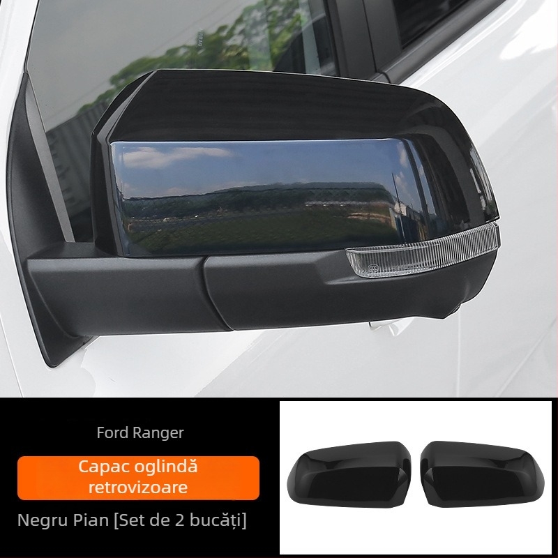Capac oglindă retrovizoare Ford Ranger, fibră de carbon electroplacată, negru lucios, husă decorativă