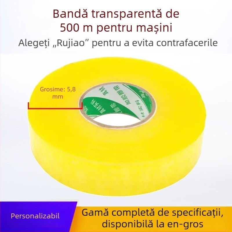 Bandă de ambalare transparentă, 500 m, rolă mare, galbenă, pentru sigilare și ambalare, uz casnic