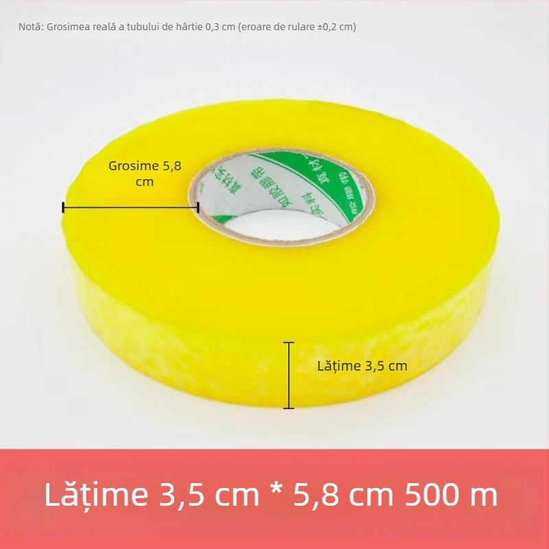 Bandă de ambalare transparentă, 500 m, rolă mare, galbenă, pentru sigilare și ambalare, uz casnic