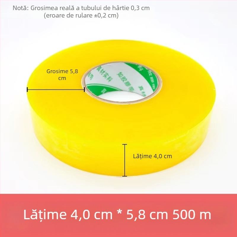 Bandă de ambalare transparentă, 500 m, rolă mare, galbenă, pentru sigilare și ambalare, uz casnic
