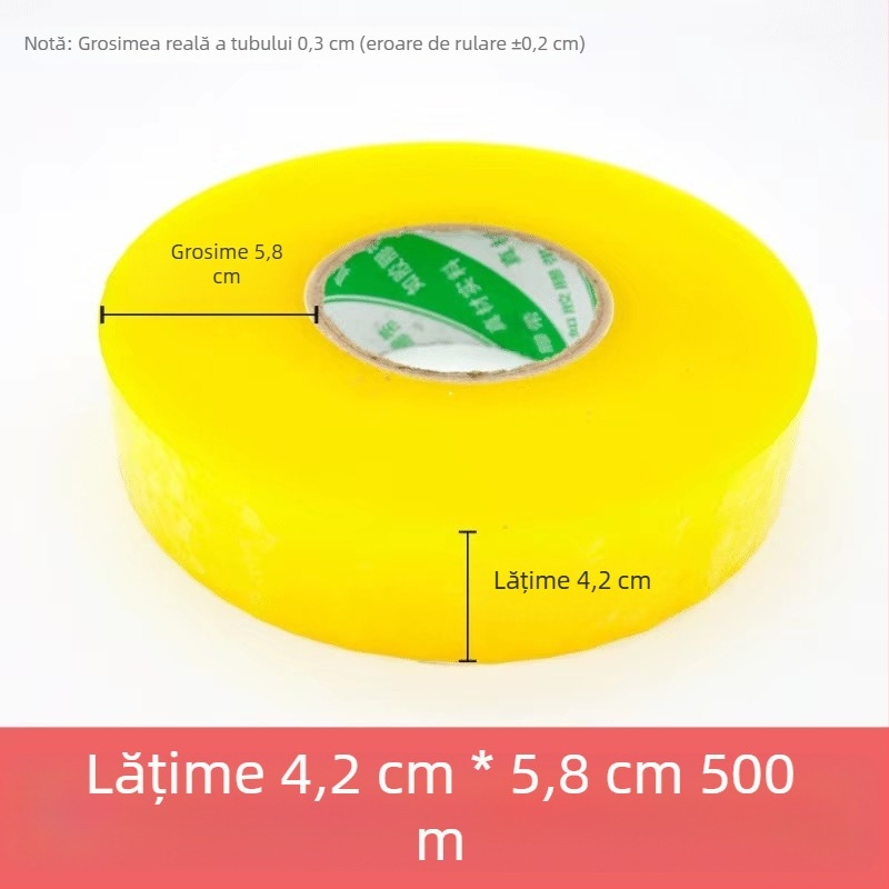 Bandă de ambalare transparentă, 500 m, rolă mare, galbenă, pentru sigilare și ambalare, uz casnic