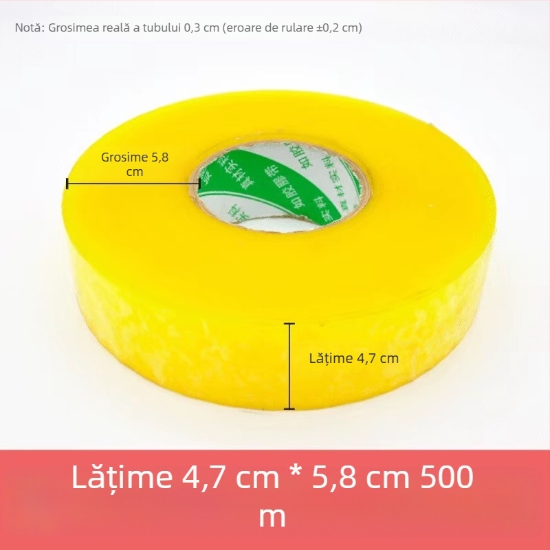 Bandă de ambalare transparentă, 500 m, rolă mare, galbenă, pentru sigilare și ambalare, uz casnic
