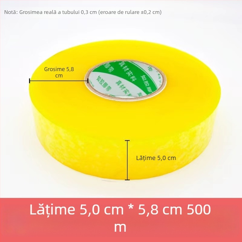 Bandă de ambalare transparentă, 500 m, rolă mare, galbenă, pentru sigilare și ambalare, uz casnic