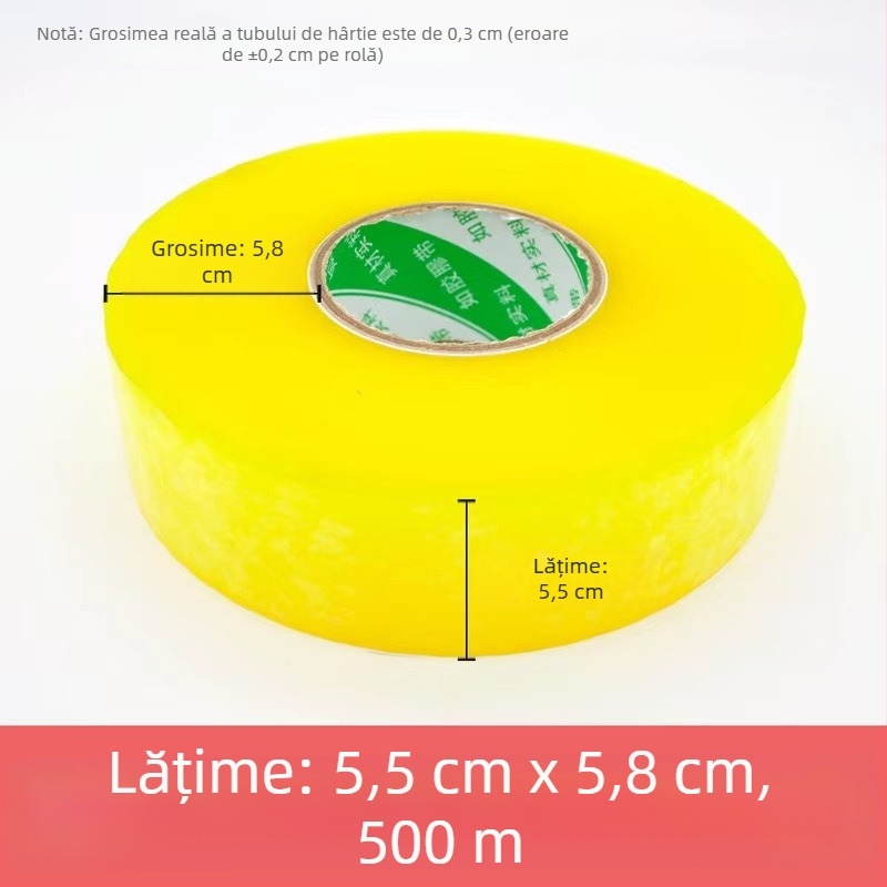 Bandă de ambalare transparentă, 500 m, rolă mare, galbenă, pentru sigilare și ambalare, uz casnic