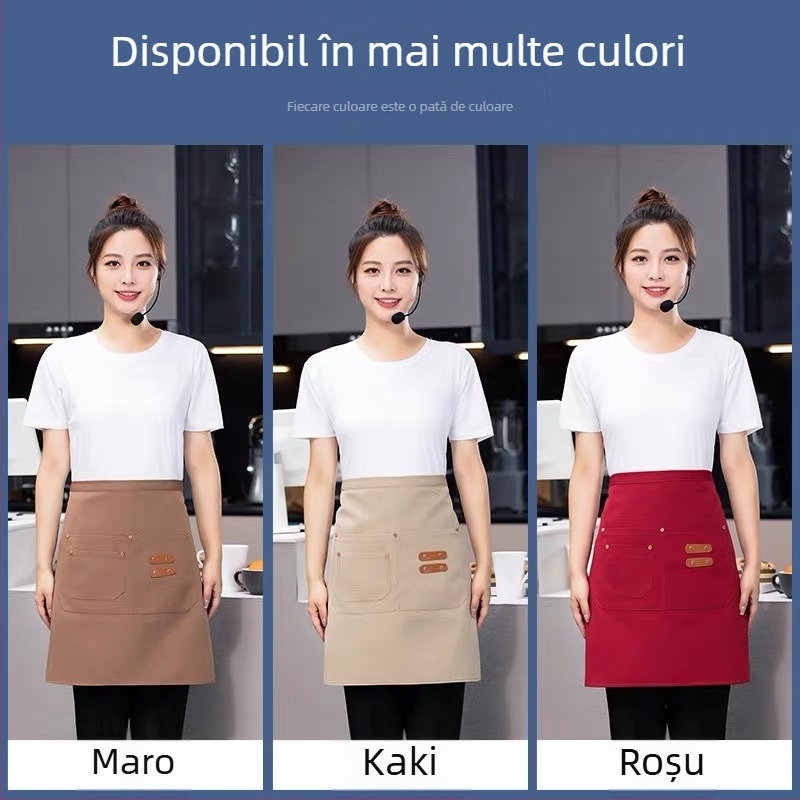 Șorț semi-lung pentru personalul restaurantelor și hotelurilor, unisex, fără mâneci, stil modern minimalist, cu imprimare a logo-ului