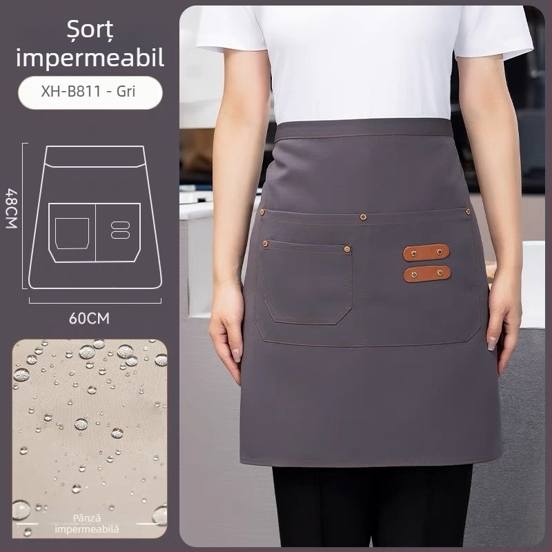 Șorț semi-lung pentru personalul restaurantelor și hotelurilor, unisex, fără mâneci, stil modern minimalist, cu imprimare a logo-ului