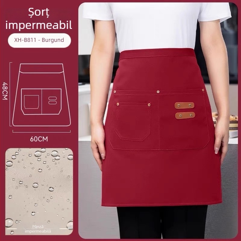 Șorț semi-lung pentru personalul restaurantelor și hotelurilor, unisex, fără mâneci, stil modern minimalist, cu imprimare a logo-ului