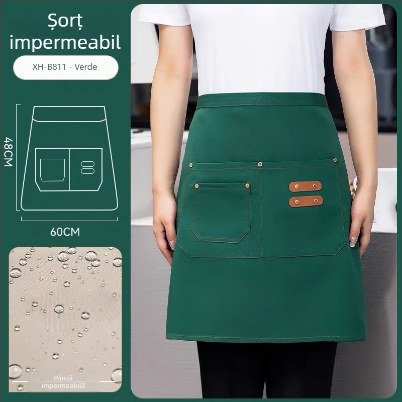 Șorț semi-lung pentru personalul restaurantelor și hotelurilor, unisex, fără mâneci, stil modern minimalist, cu imprimare a logo-ului