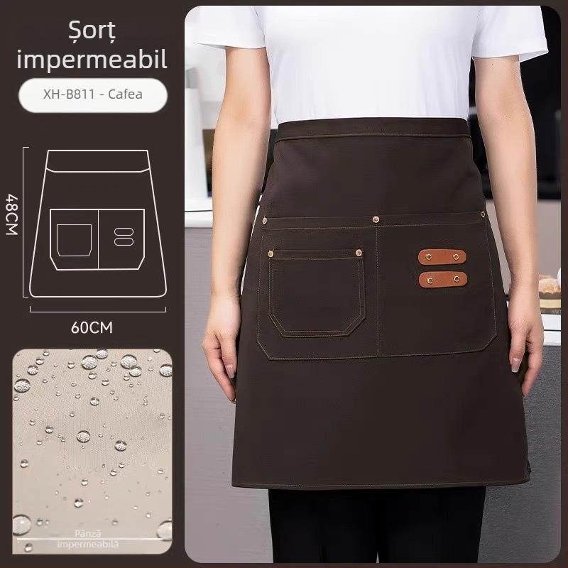 Șorț semi-lung pentru personalul restaurantelor și hotelurilor, unisex, fără mâneci, stil modern minimalist, cu imprimare a logo-ului