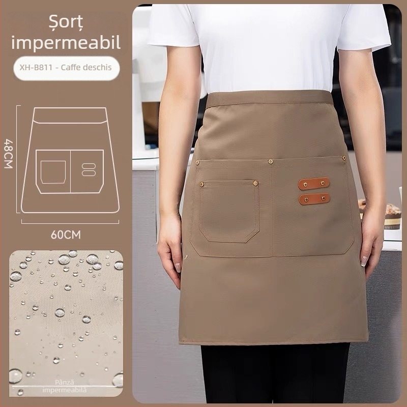 Șorț semi-lung pentru personalul restaurantelor și hotelurilor, unisex, fără mâneci, stil modern minimalist, cu imprimare a logo-ului