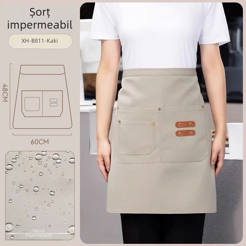 Șorț semi-lung pentru personalul restaurantelor și hotelurilor, unisex, fără mâneci, stil modern minimalist, cu imprimare a logo-ului