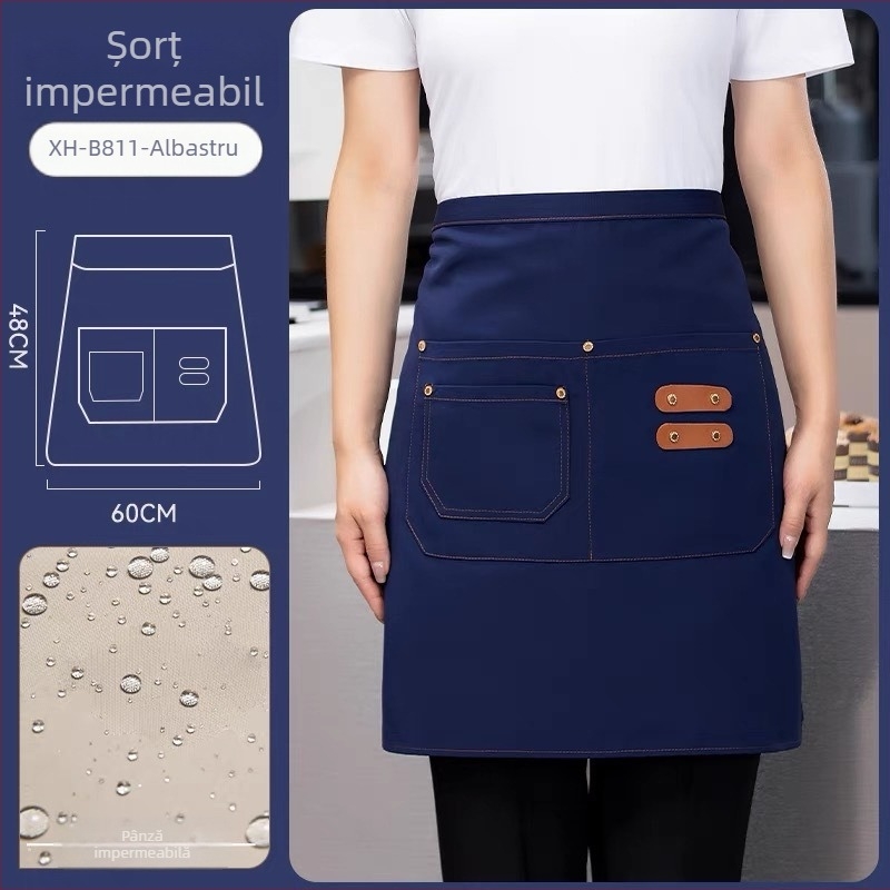 Șorț semi-lung pentru personalul restaurantelor și hotelurilor, unisex, fără mâneci, stil modern minimalist, cu imprimare a logo-ului