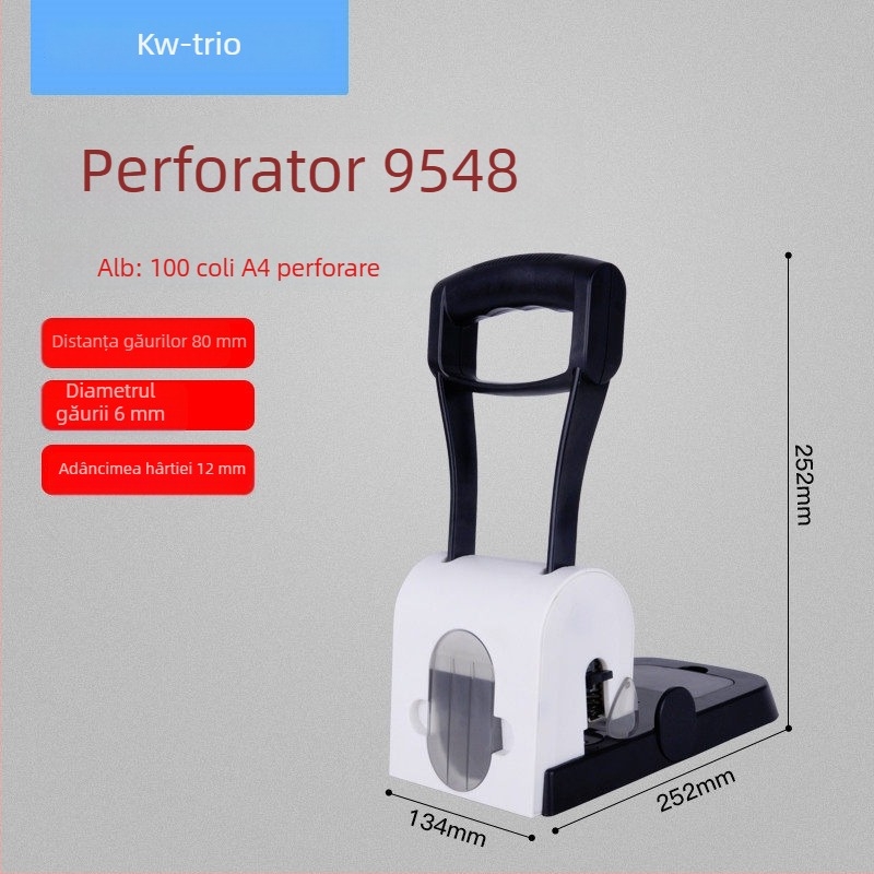 Mașină de perforat manuală, robustă, pentru legare caiete cu găuri circulare, 2 găuri