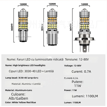 Fanar LED H4 BA20D P15D pentru autoturisme și motociclete, cu patru culori și lumini colorate mici, lentilă, fascicul de înaltă intensitate