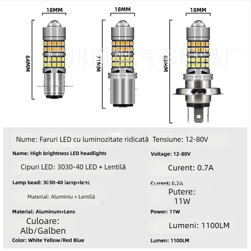 Fanar LED H4 BA20D P15D pentru autoturisme și motociclete, cu patru culori și lumini colorate mici, lentilă, fascicul de înaltă intensitate