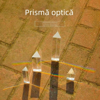 Prismă triunghiulară din sticlă transparentă pentru experimente de fizică cu refracția curcubeului — instrument optic didactic