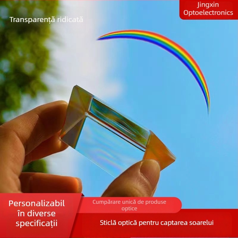 Prismă triunghiulară din sticlă transparentă pentru experimente de fizică cu refracția curcubeului — instrument optic didactic