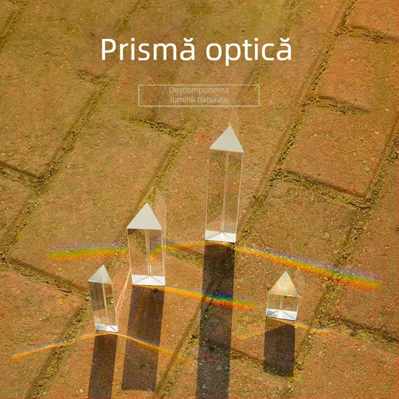 Prismă triunghiulară din sticlă transparentă pentru experimente de fizică cu refracția curcubeului — instrument optic didactic