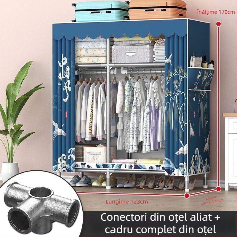Dulap din oțel cu cadru solid pentru dormitor, montaj ușor, suport pentru haine