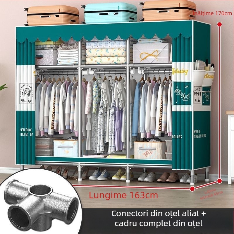 Dulap din oțel cu cadru solid pentru dormitor, montaj ușor, suport pentru haine
