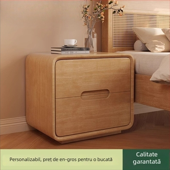 Noptieră din lemn masiv, stil natural, design minimalist modern pentru dormitor, comodă de noapte compactă cu spațiu de depozitare.