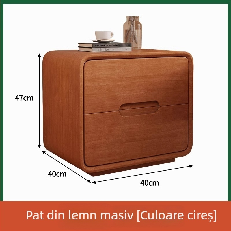 Noptieră din lemn masiv, stil natural, design minimalist modern pentru dormitor, comodă de noapte compactă cu spațiu de depozitare.