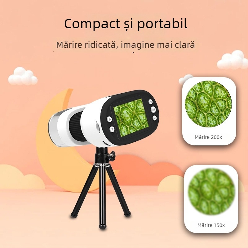 Microscop portabil pentru copii, pentru observarea bacteriilor, potrivit pentru elevii din ciclul primar și gimnazial