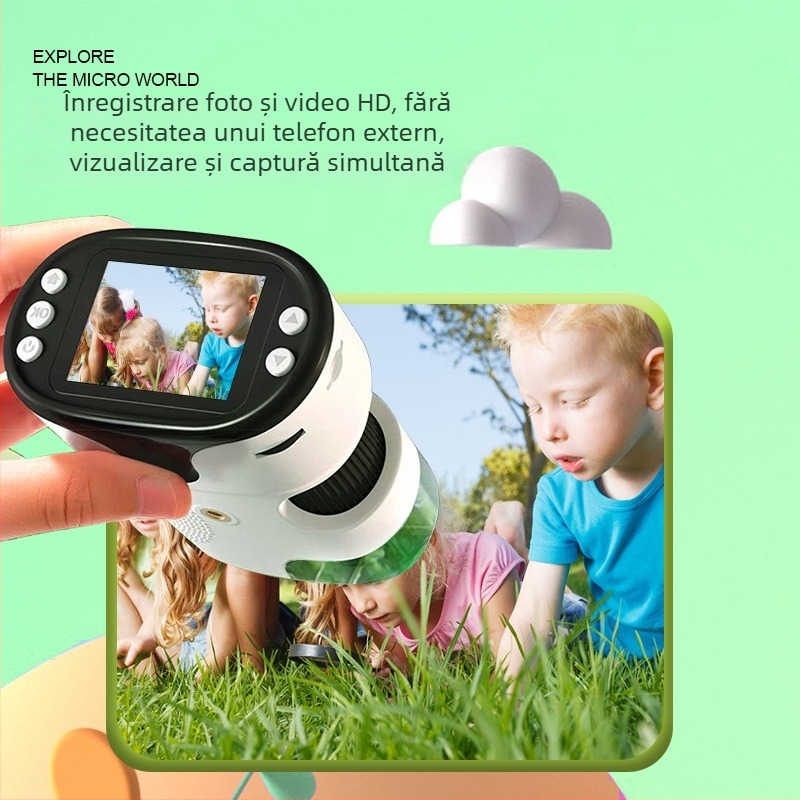 Microscop portabil pentru copii, pentru observarea bacteriilor, potrivit pentru elevii din ciclul primar și gimnazial