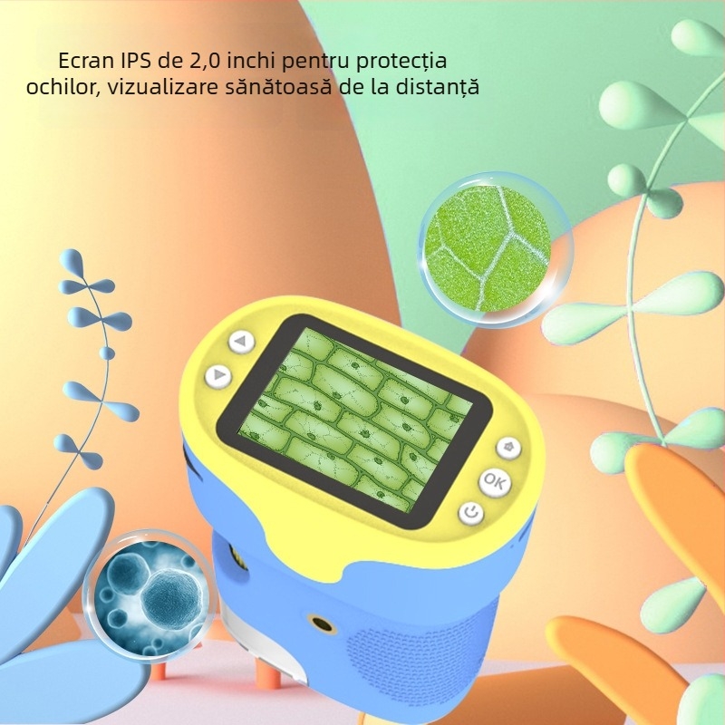 Microscop portabil pentru copii, pentru observarea bacteriilor, potrivit pentru elevii din ciclul primar și gimnazial