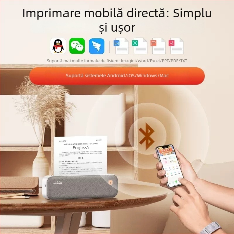 Imprimantă Mini A4 pentru uz casnic, imprimantă portabilă fără cerneală pentru teme și fișe de studiu