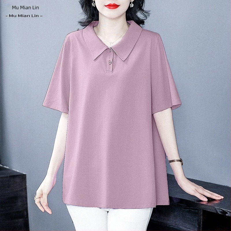 Kapok Forest Tricou damă din bumbac, plus size, decolteu în V, croi lejer, mâneci scurte, vară