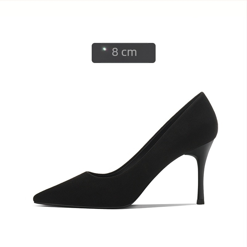 Pantofi femei pentru birou Baka Fu, velur negru, vârf ascuțit, toc 6-8 cm, pantofi formali