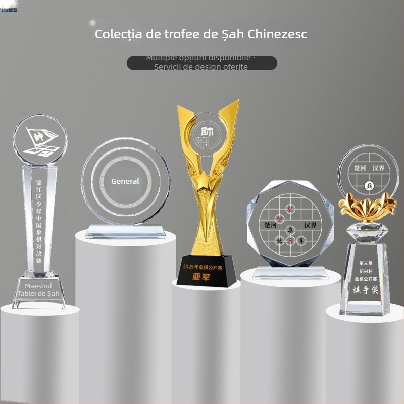 Trofeu din rășină de cristal, gravat pentru șah, șah chinezesc, dame internaționale și Go