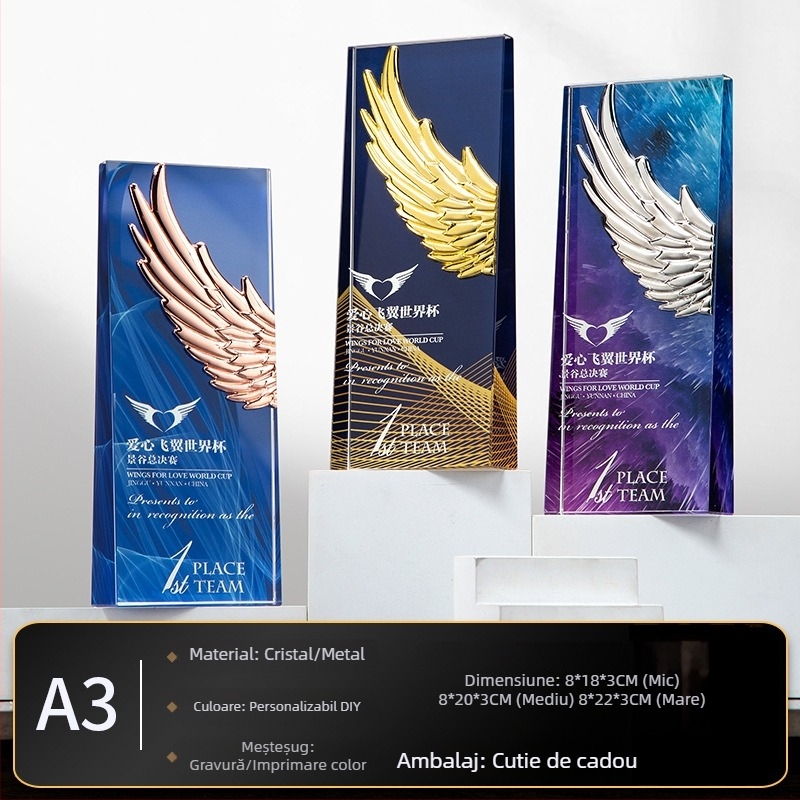 Trofeu de cristal cu medalie personalizată și plăcuță din sticlă cu stea cu cinci colțuri pentru angajați excepționali