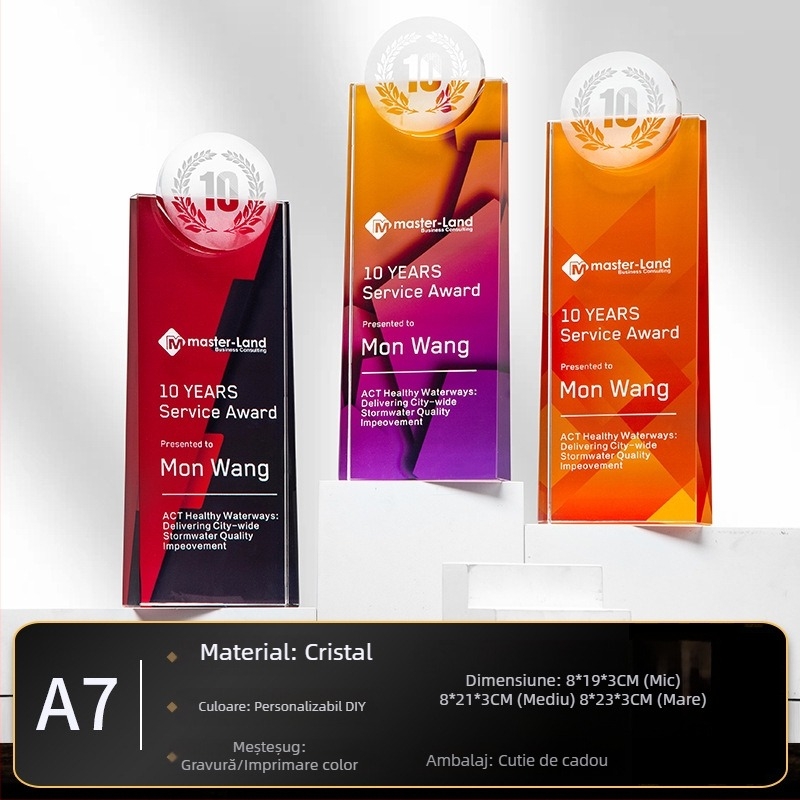 Trofeu de cristal cu medalie personalizată și plăcuță din sticlă cu stea cu cinci colțuri pentru angajați excepționali