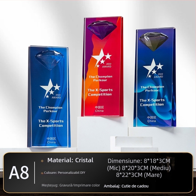 Trofeu de cristal cu medalie personalizată și plăcuță din sticlă cu stea cu cinci colțuri pentru angajați excepționali