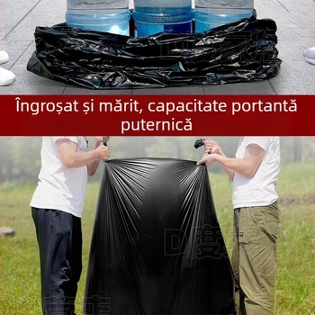 Pungi negre mari pentru gunoi, uz comercial, groase, din polietilenă, cu deschidere plată