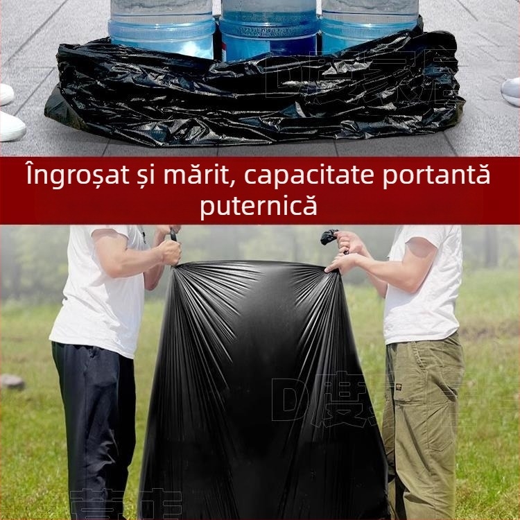 Pungi negre mari pentru gunoi, uz comercial, groase, din polietilenă, cu deschidere plată
