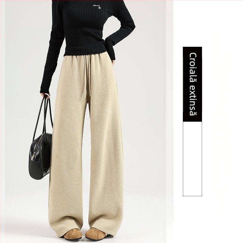 Pantaloni trening kaki pentru femei, primăvara 2026, croi îngust, talie înaltă, croi drept lejer, pantaloni largi