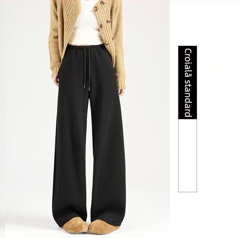 Pantaloni trening kaki pentru femei, primăvara 2026, croi îngust, talie înaltă, croi drept lejer, pantaloni largi