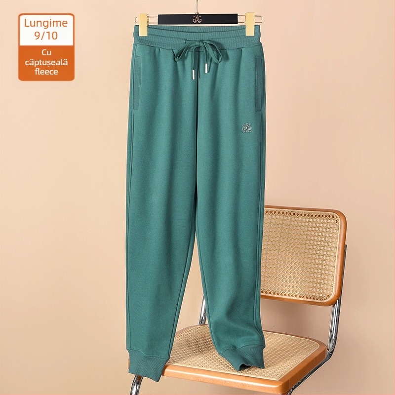 Pantaloni casual eleganți pentru femei de talie mică, lungime 9/10, căptuți cu fleece, calzi, croială lejeră