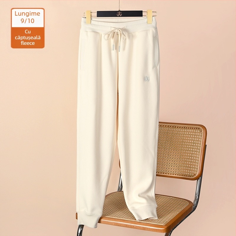 Pantaloni casual eleganți pentru femei de talie mică, lungime 9/10, căptuți cu fleece, calzi, croială lejeră
