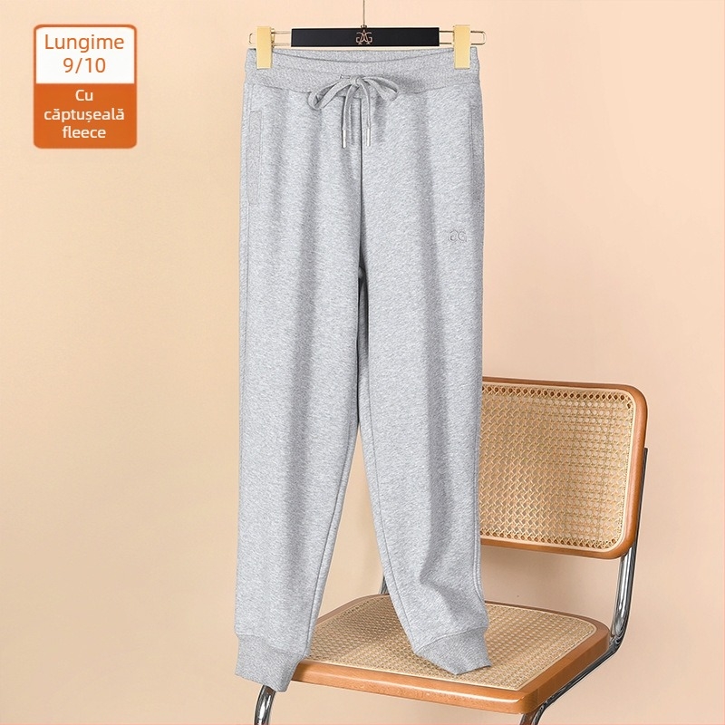 Pantaloni casual eleganți pentru femei de talie mică, lungime 9/10, căptuți cu fleece, calzi, croială lejeră